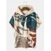 Men Tropical Plant Print Corduroy Casual Short Sleeve Hooded T  Shirts