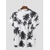 Mens Coconut Tree Print Crew Neck Holiday Short Sleeve T  Shirts