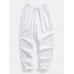 Mens Solid Color Plain Drawstring Elastic Waist Pants With Pocket