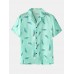 Mens Leaves Print Sleepwear Revere Collar Short Sleeve Home Pajama Set