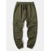 Mens Solid Color Multi  Pocket Drawstring Waist Jogger Pants