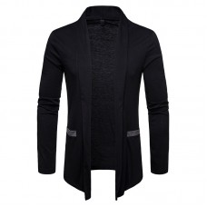 Men Brief Plus Size Mid Length Stitching Color Pockets Turndown Collar Cardigans