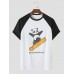 Men Surfing Panda Print Winter Sports Casual Short Sleeve Street T  Shirts