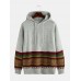 Mens Autumn Casual National Style Print Solid Color Long Sleeve Pullover Knitted Hoodie Sweaters