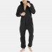 Men Mulit Pockets Thicken Loungewear Zip Down Jumpsuit Plain Hooded Pajamas