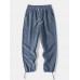 Men Corduroy Drawstring Waist Slant Pockets Cuffed Jogger Pants