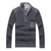 Men’s Casual Thicken Patchwork Half  Zipper Stand Collar Chest Pocket Knit Pullovers Sweaters