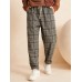 Men Glen Plaid Drawstring Waist Pockets Straight Casual Pants