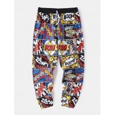 Mens Cartoon Letter Print Elastic Waist Pant