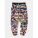 Mens Cartoon Letter Print Elastic Waist Pant