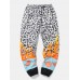 Mens Casual Animal Print Patchwork Elastic Waist Pants