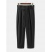 Men Cotton Design Striped Belted Pockets Casual Pants