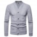 Mens Breathable V  Neck Single Breasted Pockets Long Sleeve Cardigans Coats