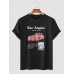 Men Graffiti Car Print Letter Print Hem Cuff Crew Neck Casual T  Shirt